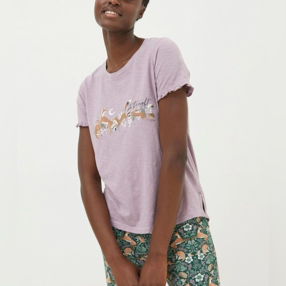 Fat Face purple Felicity Fox short sleeve shirt size 2